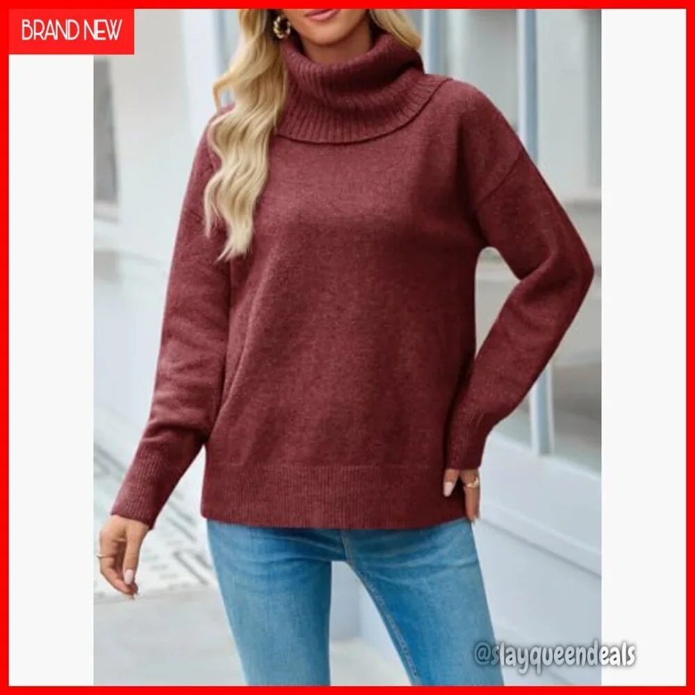 Soft Knit Turtleneck Pullover Sweater Loose Fit Long Sleeve Casual